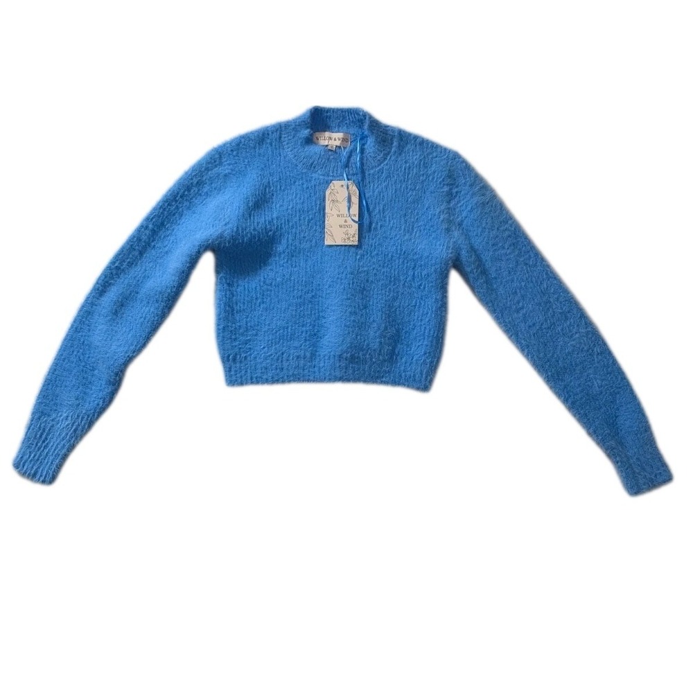Willow &‎ Wind Azure Blue Fluffy Crop Sweater Fuzzy Knit Top Y2K XS NWT